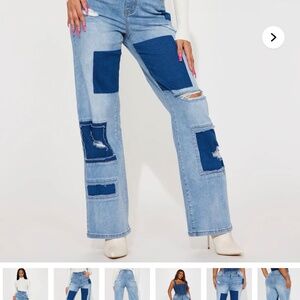 Much Deserved Patchwork Stretch Straight Leg Jeans - Medium Wash